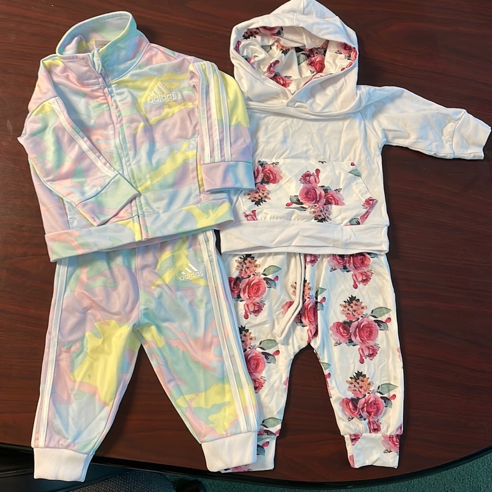 Baby Girl Adidas Track Suit and Floral Hoodie Sweats 6 Months